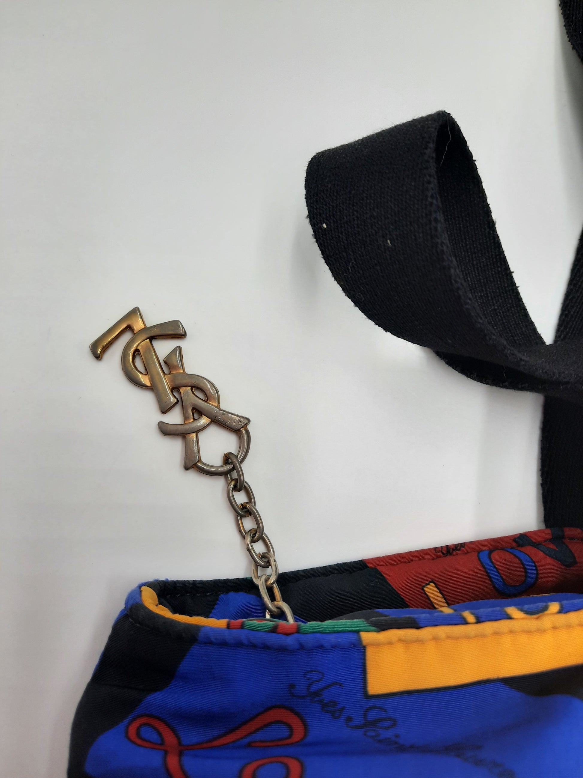 YSL Saint Laurent Vintage Love Tote Shoulder Handbag Nylon Multicolored. SASHAANT