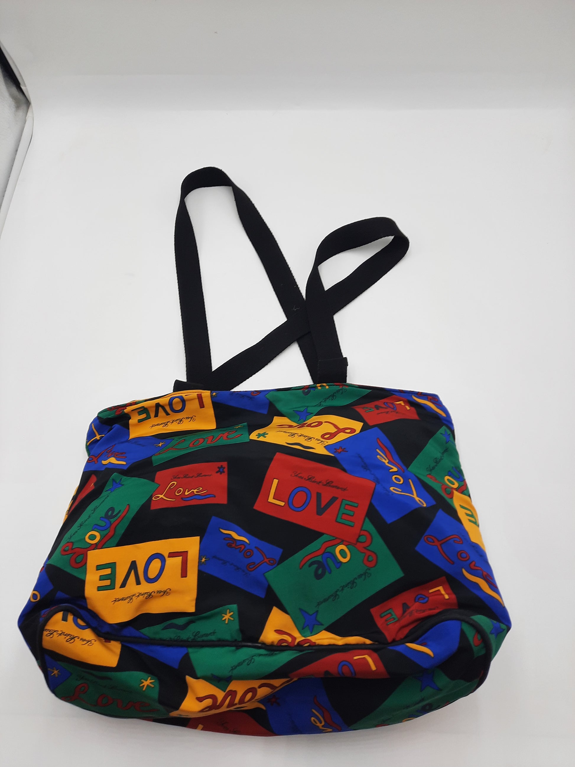 YSL Saint Laurent Vintage Love Tote Shoulder Handbag Nylon Multicolored. SASHAANT