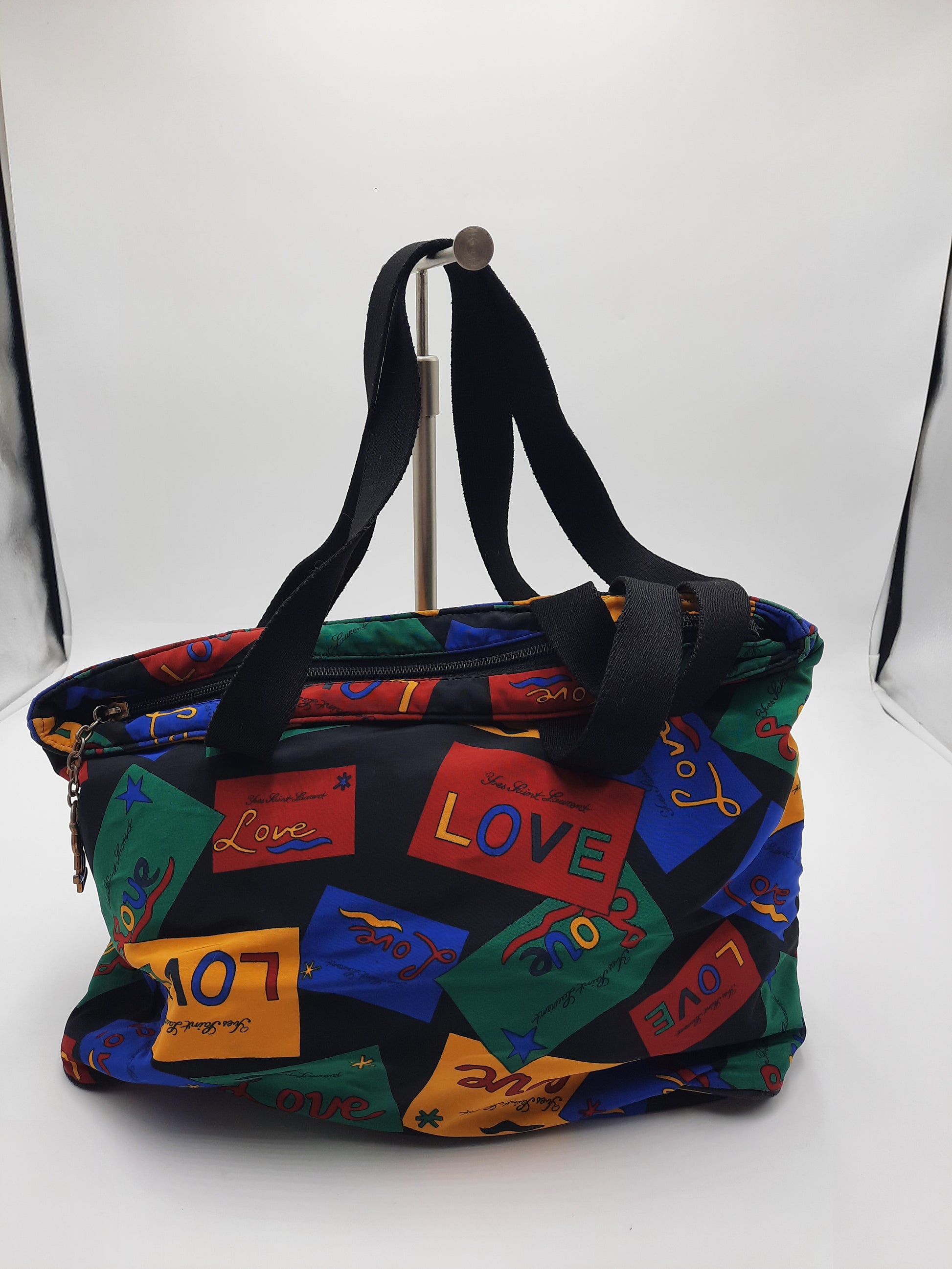 YSL Saint Laurent Vintage Love Tote Shoulder Handbag Nylon Multicolored. SASHAANT