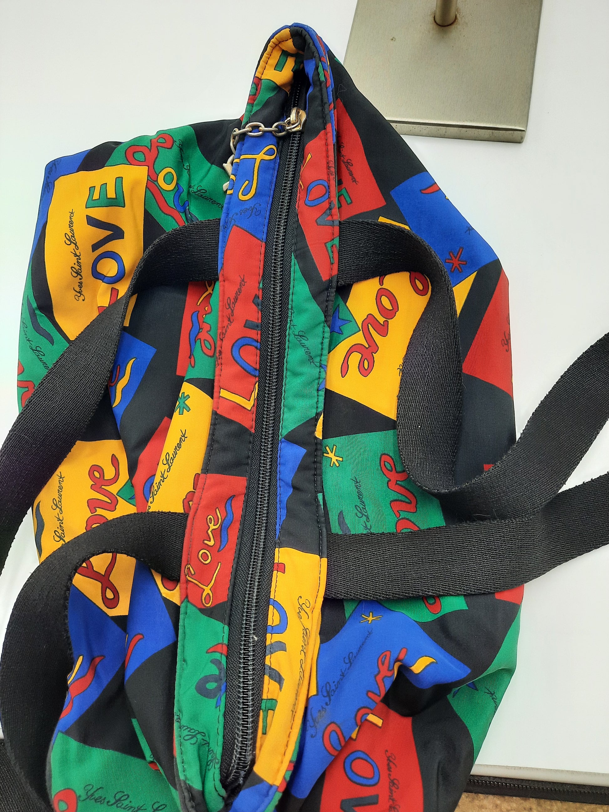 YSL Saint Laurent Vintage Love Tote Shoulder Handbag Nylon Multicolored. SASHAANT