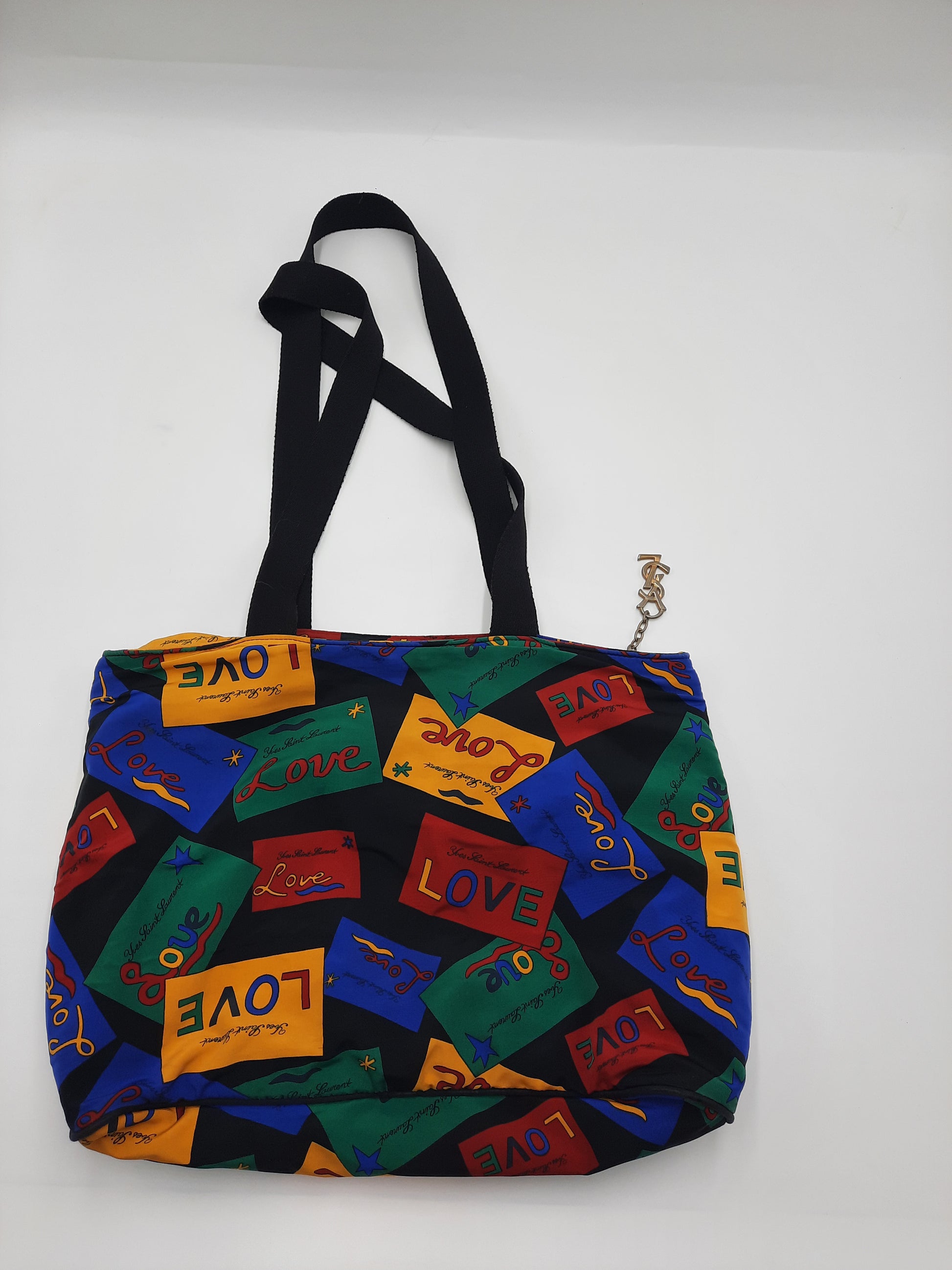 YSL Saint Laurent Vintage Love Tote Shoulder Handbag Nylon Multicolored. SASHAANT