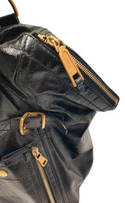 YSL Saint Laurent Downtown Large Size Tote Handbag Patent Leather Black .