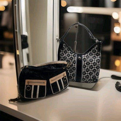  Coach 2 Set BULK Shoulder Handbags Leather, Nylon Quilted Black Great Deal .