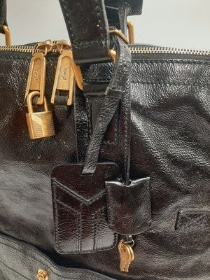 YSL Saint Laurent Downtown Extra Large Size Tote Handbag Patent Leather Black .