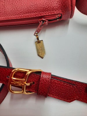 YSL Saint Laurent Rare Find Crossbody Handbag Red Colour Small Pebbled Leather .