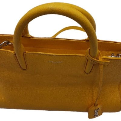 YSL Saint Laurent Cabas De Gauche Medium Yellow 2 Way Shoulder Lesther Handbag.