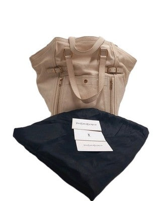 Saint Laurent YSL Downtown Tote Leather Shoulder Handbag Large Size Cream Colour