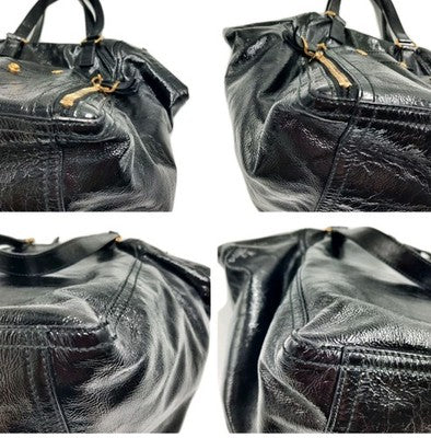 YSL Saint Laurent Downtown Large Size Tote Handbag Patent Leather Black .
