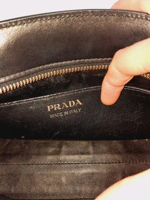 Prada Esplanade Lip Print Mini Black Crossbody Leather Shoulder Handbag. 