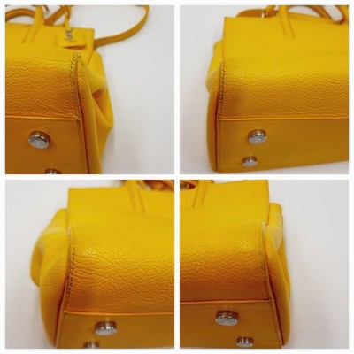 YSL Saint Laurent Cabas De Gauche Medium Yellow 2 Way Shoulder Lesther Handbag.