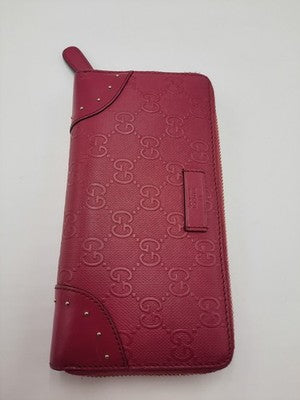 Gucci GG Diamante Long Wallet Zipper Around Pink Leather PVC.