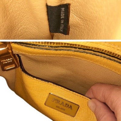 Prada Saffiano Leather Shoulder 2 Way Handbag Small Size Yellow Colour 💛