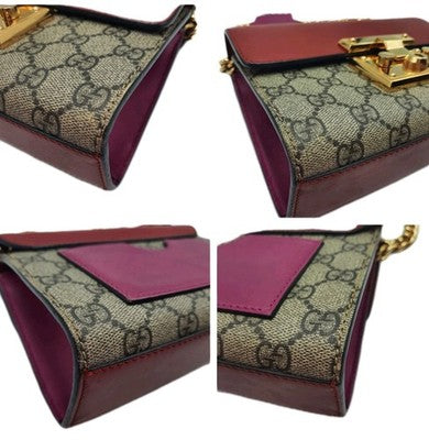 Gucci Supreme Padlock 2way Chain Strap Handbag Shoulder Bag PVC Leather Pink Red