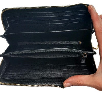 YSL Yves Saint Laurent Leather Zippy Zip Around Long Wallet Black Colour. 