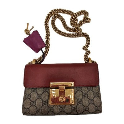 Gucci Supreme Padlock 2way Chain Strap Handbag Shoulder Bag PVC Leather Pink Red