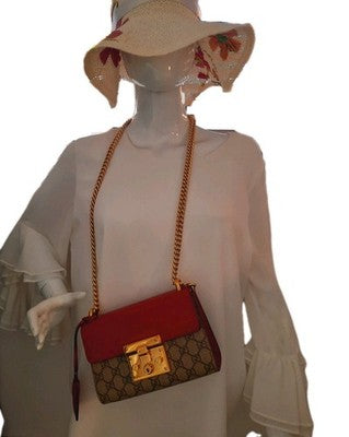 Gucci Supreme Padlock 2way Chain Strap Handbag Shoulder Bag PVC Leather Pink Red