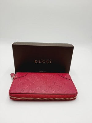 Gucci GG Diamante Long Wallet Zipper Around Pink Leather PVC.