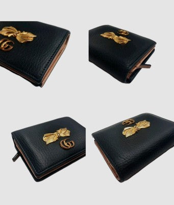 Gucci GG Marmont Ribbon Small Wallet Leather Closure Button Black Colour. 
