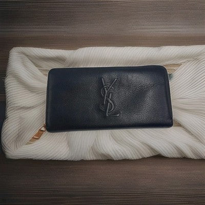 YSL Yves Saint Laurent Leather Zippy Zip Around Long Wallet Black Colour. 