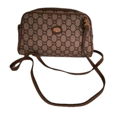 Gucci Supreme Plus Vintage Small PVC Leather Crossbody Shoulder Handbag Brown. 