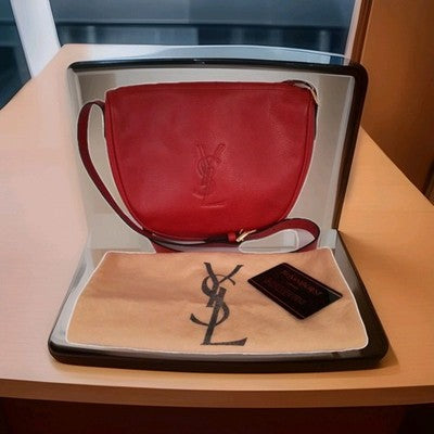 YSL Saint Laurent Rare Find Crossbody Handbag Red Colour Small Pebbled Leather .