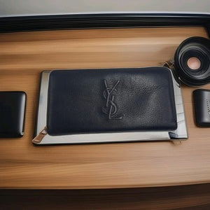 YSL Yves Saint Laurent Leather Zippy Zip Around Long Wallet Black Colour. 