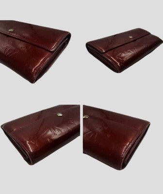 Louise Vuitton Vernis Monogram Long Wallet Red Colour Closure Button. 