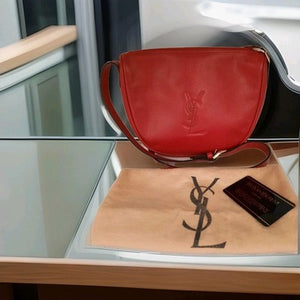 YSL Saint Laurent Rare Find Crossbody Handbag Red Colour Small Pebbled Leather .