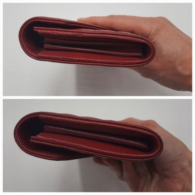 YSL Saint Laurent Cassandra Quilted Caviar Leather Long Wallet Red .