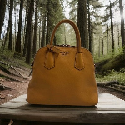 Prada Saffiano Leather Shoulder 2 Way Handbag Small Size Yellow Colour 💛