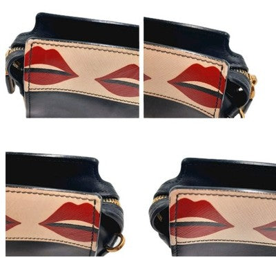 Prada Esplanade Lip Print Mini Black Crossbody Leather Shoulder Handbag. 