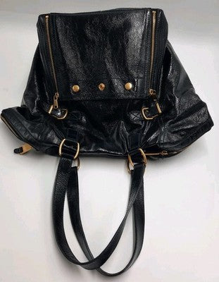 YSL Saint Laurent Downtown Large Size Tote Handbag Patent Leather Black .