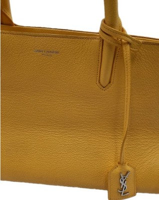 YSL Saint Laurent Cabas De Gauche Medium Yellow 2 Way Shoulder Lesther Handbag.