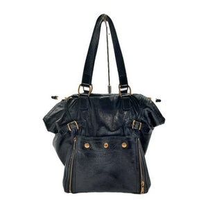 YSL Saint Laurent Downtown Large Size Tote Handbag Patent Leather Black .