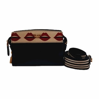 Prada Esplanade Lip Print Mini Black Crossbody Leather Shoulder Handbag. 