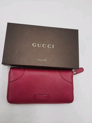 Gucci GG Diamante Long Wallet Zipper Around Pink Leather PVC.