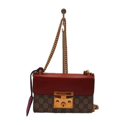 Gucci Supreme Padlock 2way Chain Strap Handbag Shoulder Bag PVC Leather Pink Red