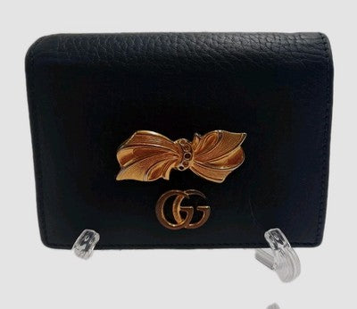 Gucci GG Marmont Ribbon Small Wallet Leather Closure Button Black Colour. 