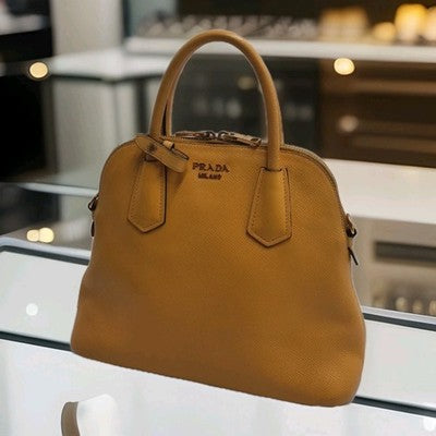 Prada Saffiano Leather Shoulder 2 Way Handbag Small Size Yellow Colour 💛