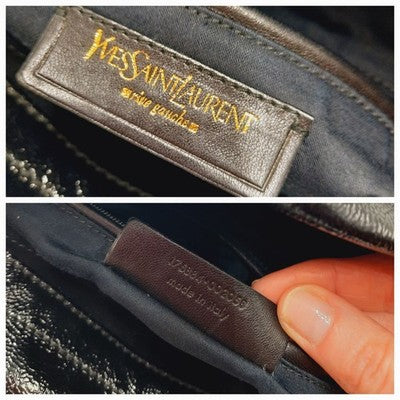 YSL Saint Laurent Downtown Large Size Tote Handbag Patent Leather Black .