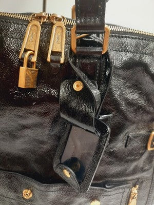 YSL Saint Laurent Downtown Extra Large Size Tote Handbag Patent Leather Black .