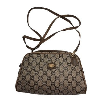 Gucci Supreme Plus Vintage Small PVC Leather Crossbody Shoulder Handbag Brown. 