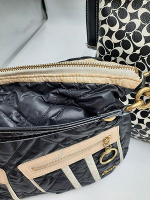  Coach 2 Set BULK Shoulder Handbags Leather, Nylon Quilted Black Great Deal .
