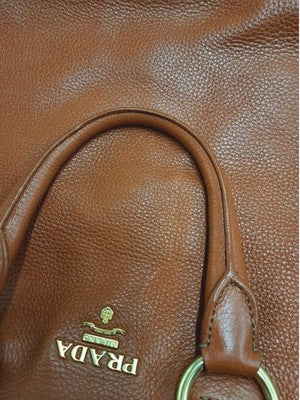 Prada Vitello Daino Shopping 2 Way Leather Handbag Large Size Rame Colour .