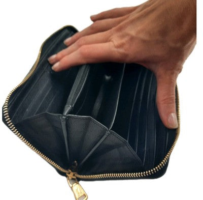 YSL Yves Saint Laurent Leather Zippy Zip Around Long Wallet Black Colour. 