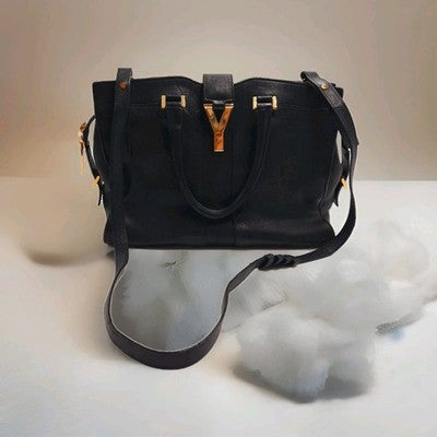 YSL Saint Laurent Baby Cabas Y Line Black 2 Way Shoulder Handbag Black Colour. 