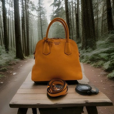 Prada Saffiano Leather Shoulder 2 Way Handbag Small Size Yellow Colour 💛