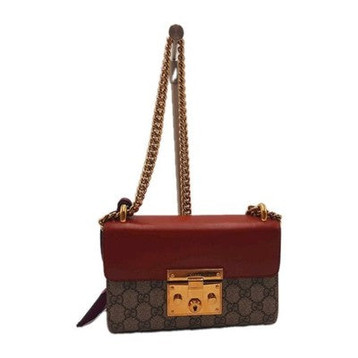 Gucci Supreme Padlock 2way Chain Strap Handbag Shoulder Bag PVC Leather Pink Red