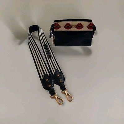 Prada Esplanade Lip Print Mini Black Crossbody Leather Shoulder Handbag. 