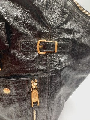 YSL Saint Laurent Downtown Extra Large Size Tote Handbag Patent Leather Black .